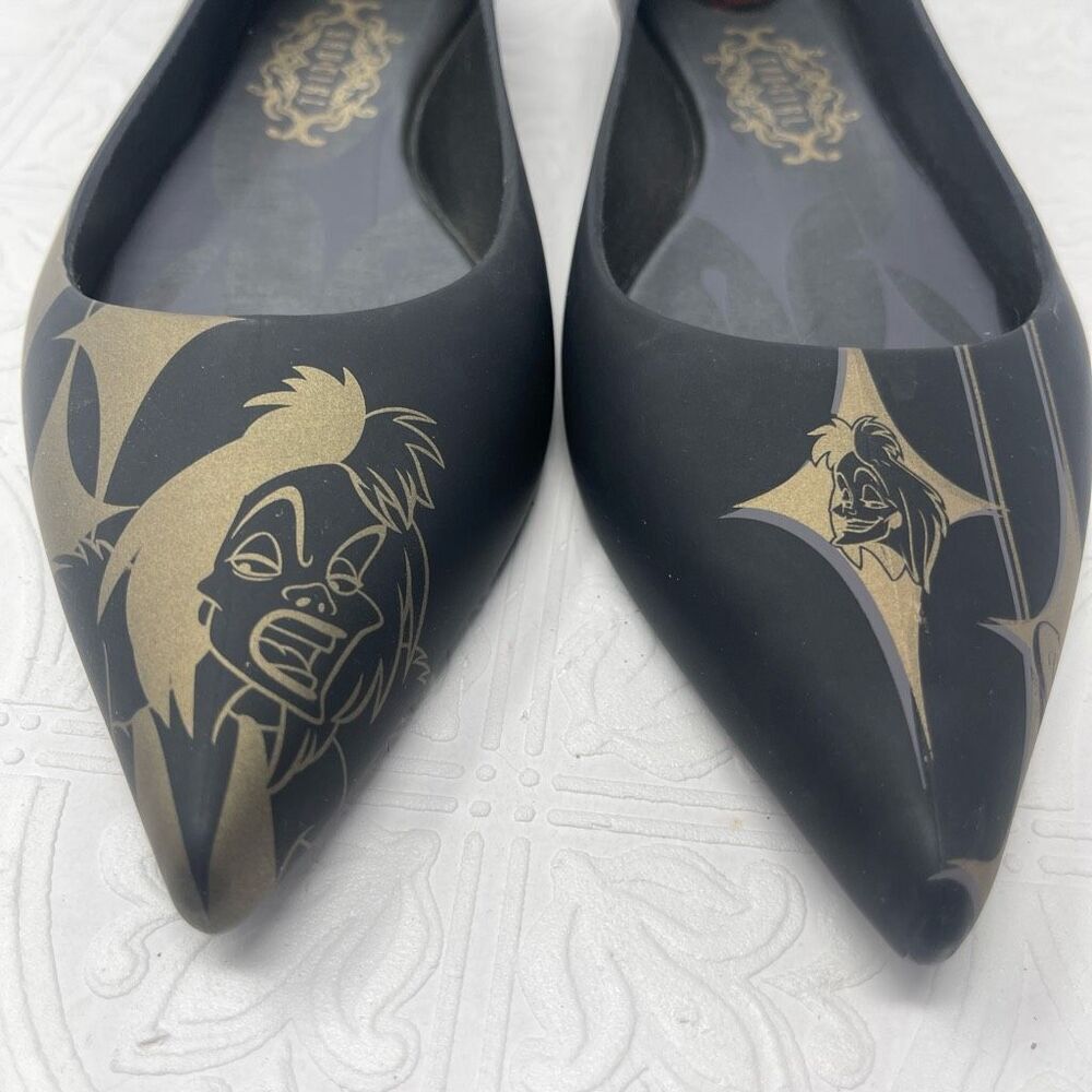 Melissa x Disney Villains Black Gold Cruella de Vil Slip On Flat Shoes Size 6 - Picture 7 of 7